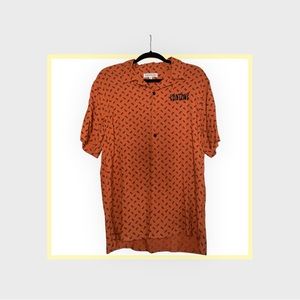 PacSun Rust Orange Button Down Short Sleeve Resort Shirt with Black Embroidery